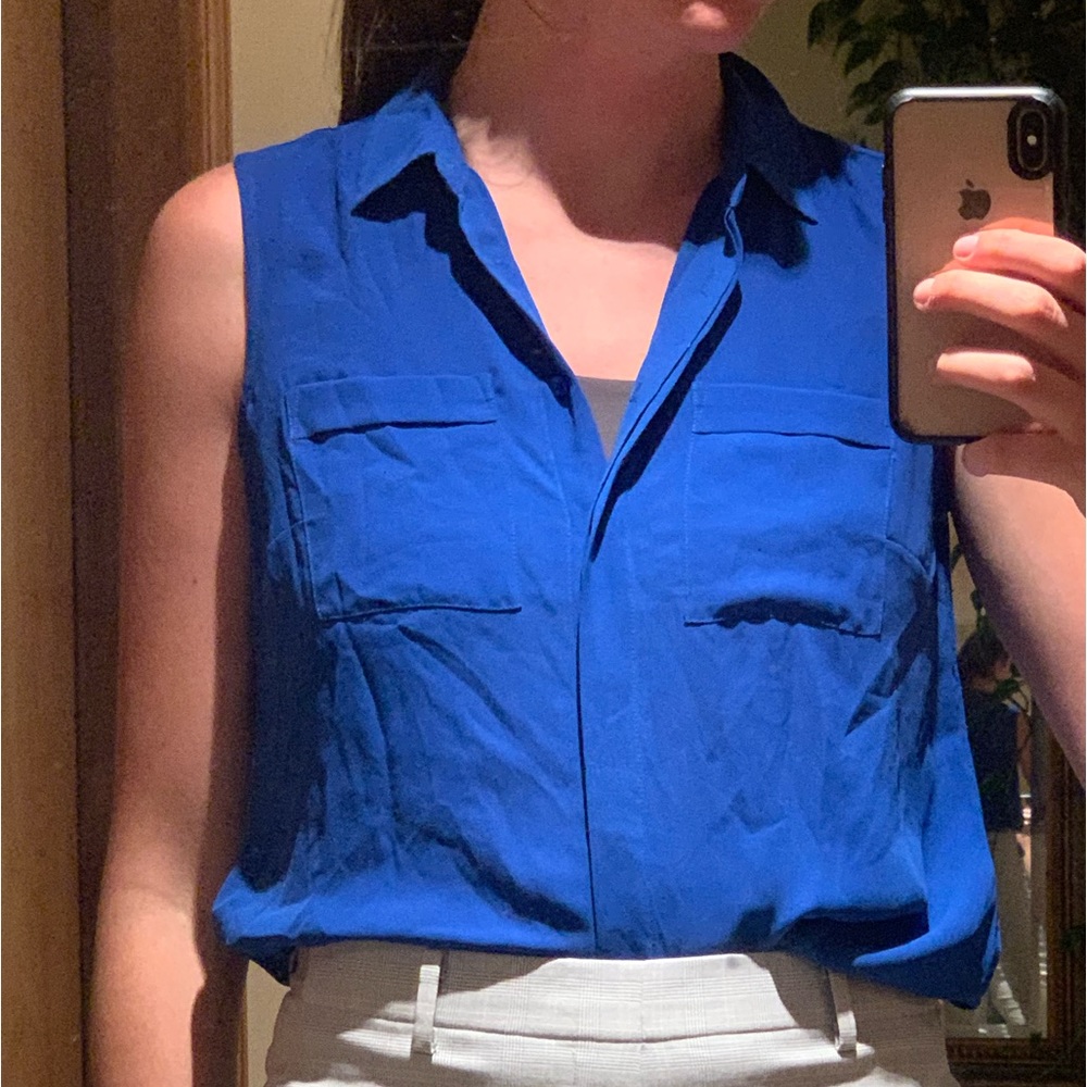 Blue Talbots collared sleeveless dress shirt